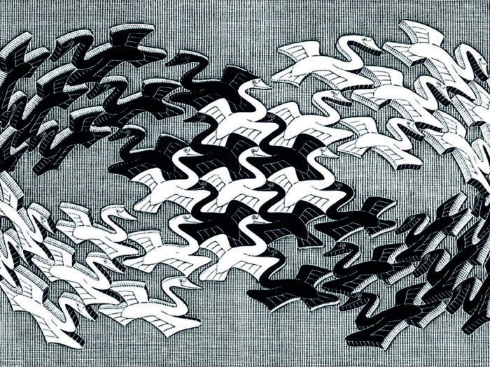 Möbiusband. Det eviga flödet gjorde möbiusbandet till en symbol för evigheten under Antiken. Bild: Maurits Cornelis Escher (1956)